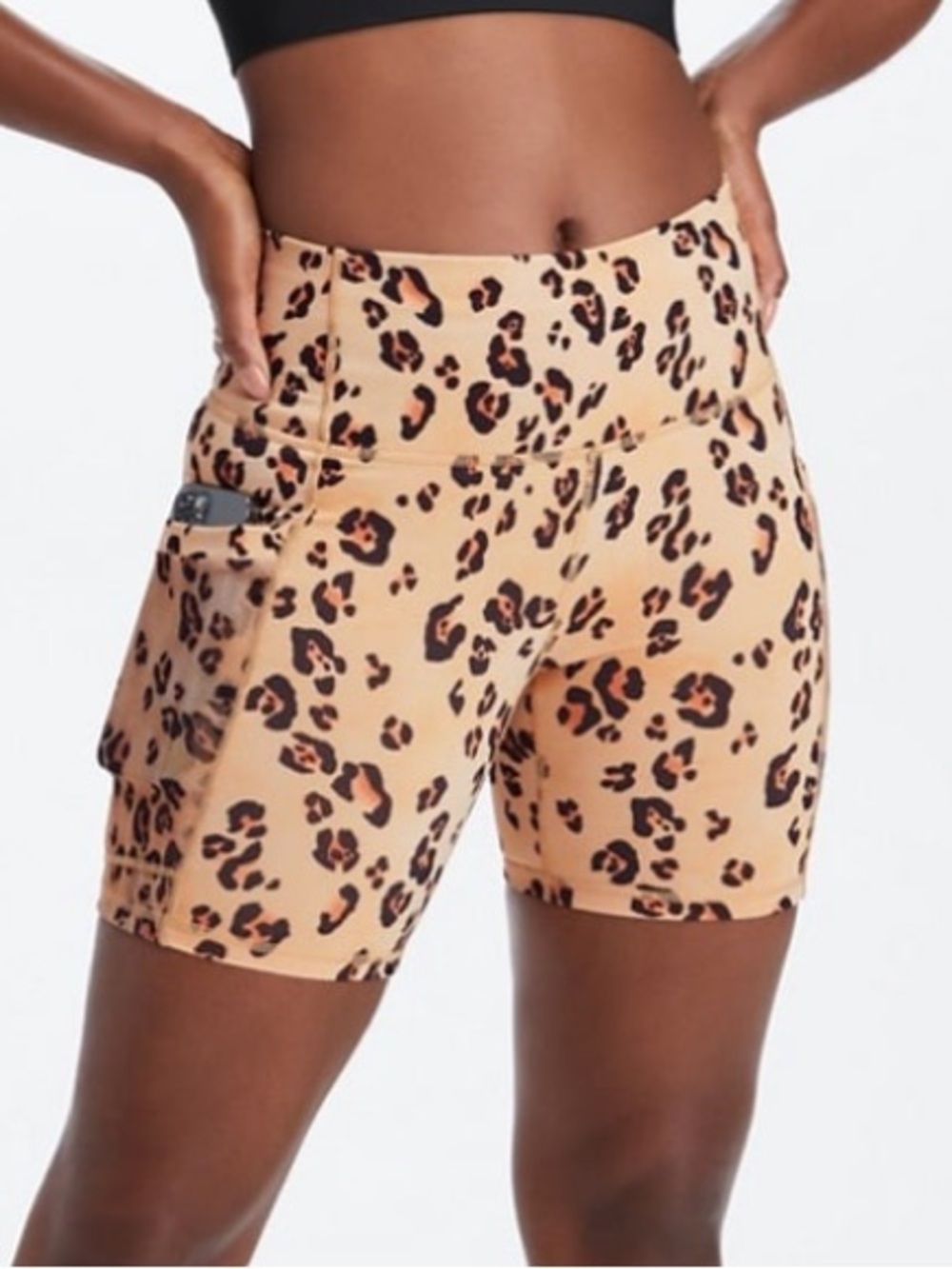 Fabletics Beige Leopard Print Bike Shorts